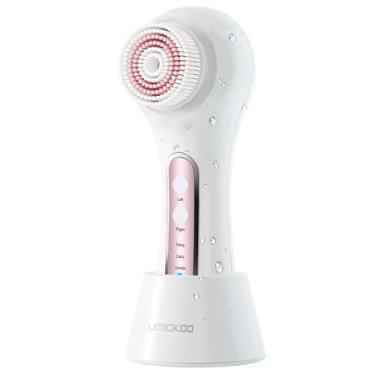 Imagem de UMICKOO Esfoliante facial, escova de limpeza facial, recarregável, IPX7, à prova d'água, com 5 cabeças de escova, escova elétrica giratória facial para esfoliação, massagem e limpeza profunda
