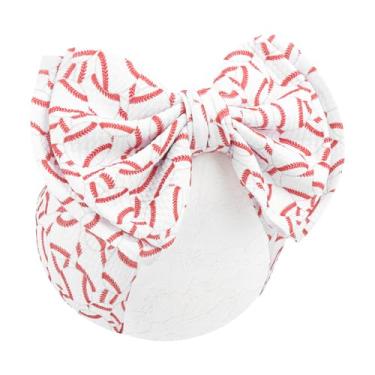 Imagem de YanJie Arco de cabelo de beisebol para bebês meninas recém-nascidas, acessórios de softball, laços brancos para roupas de bebê de beisebol