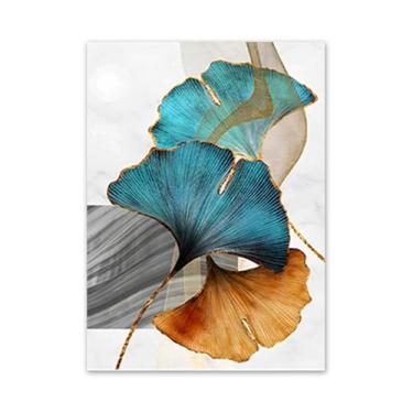Imagem de Quadro Decorativo Floral Moderno Folhas de Ginkgo Biloba, Tela em Canvas na Vertical ideal para ambiente de Sala, Quarto e Hall tamanho externo 100x70 cm