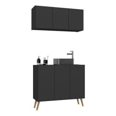 Imagem de Conjunto Gabinete De Banheiro E Armário Aéreo Retrô Mp5055 Preto natural