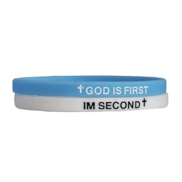 Imagem de tenghong2021 Pulseira God Is First para mulheres e homens, cruz cristã, GOD IS FIRST IM SECOND, versículos bíblicos motivacionais feitos à mão, presentes de incentivo, 0.1, Acrílico, Sem Pedra