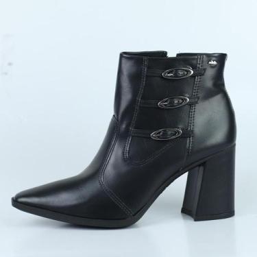Imagem de Bota Dakota Bico Fino Salto Bloco Fivela Tripla, 35, Preto