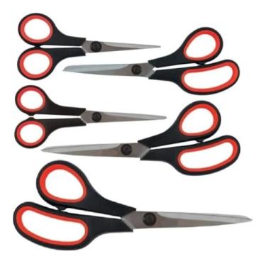 Imagem de Kit 5 Tesouras Uso Geral Cabo Emborrachado Corta Tecido Papel para Costura, Patchwork, Artesanato, EVA Ideal Tanto Para Iniciantes Quanto Para Profissionais Que Buscam