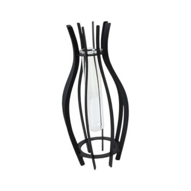 Imagem de WeiLaiKeQi Vaso de mesa tubo hidropônico transparente vaso de flores decoração arte planta recipiente plantador para estante escritório quarto sala estar, Preto 6.5x6.5x20cm