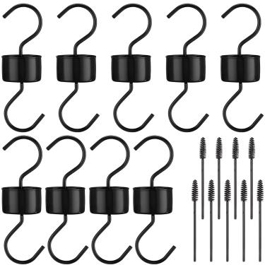 Imagem de Otoolling 9 conjuntos de fosso de formiga de metal para alimentadores de beija-flor, protetor de formigas, 9 ganchos com 9 escovas para alimentadores de néctar (preto)