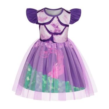 Imagem de HenzWorld Girls Purple Dress Toddler Kids Purple Costume Dressing up for Girls Short Flutter Sleeve Tulle Dresses Halloween Cosplay Theme Party Outfit Size 3T 4T 3-4 Years