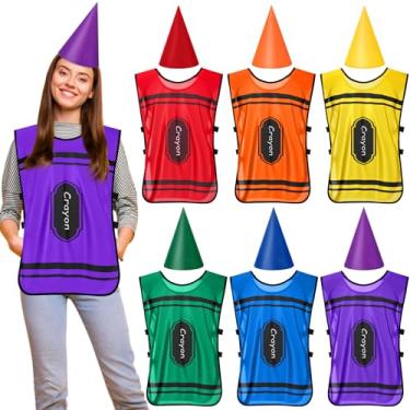 Imagem de Mepase 6 conjuntos de fantasia de giz de cera com chapéus engraçados de cone de gnomo de feltro e colete de giz de cera colorido para adultos, fantasia de festa de Halloween, cosplay