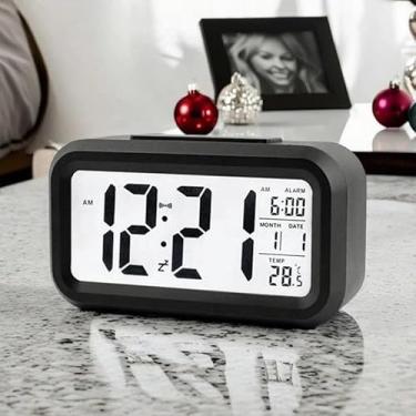 Imagem de Relógio de Mesa Portátil Digital Despertador Led Lcd Brilha Escuro (Branco)