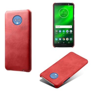 Imagem de Capa para MOTO G6 Plus,Proteção contra quedas,Casca de volta de cor sólida simples,Design de couro de imitação de plástico-Red