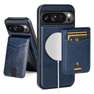 Imagem de SkyEagle Capa carteira compatível com Magsafe 2 em 1 destacável para Google Pixel 10 Pro XL 5G com porta-cartões mulheres e homens, couro sintético magnético com bloqueio de RFID, à prova de choque