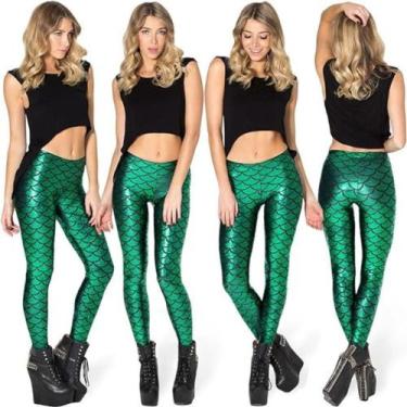 Imagem de Fantasia Carnaval Feminina Calça Legging Modeladora Escamas Sereia Deg