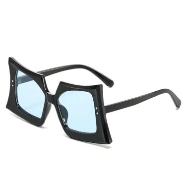 Imagem de JRLLFD Óculos de sol com formato especial da moda, feminino e masculino, retrô, para festa ao ar livre, UV400 (preto e azul)