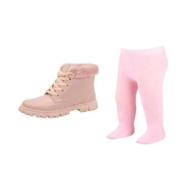 Imagem de Kit Coturno Feminino Infantil Bota Cano Curto E Meia Calça Infantil Kids (Rosa, BR, Criança de 4 a 8 anos, Numérico, 32)