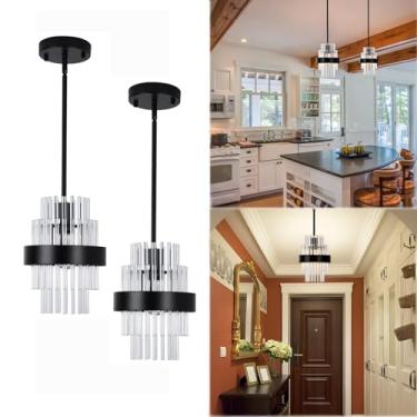 Imagem de IkirourI Luminárias pendentes, iluminação pendente de vidro moderna de 18 cm, luzes pretas de ilha de cozinha, iluminação pendente ajustável de altura (preto fosco, pacote com 2)