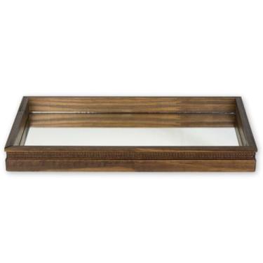 Imagem de Bandeja Espelhada Pequena ou Grande de Madeira Maciça Decoração Cozinha Banheiro Sala Quarto(25x38cm - Marrom Escuro)