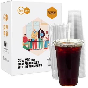 Imagem de Conjuntos de copos de plástico Turbo Bee 200 de 600 ml com tampas e ca