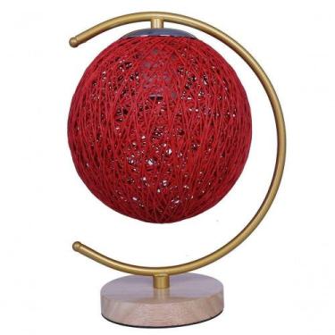 Imagem de Abajur Luminária Rustica Vermelha Branca De Mesa 27,5cm Bivolt 110/220