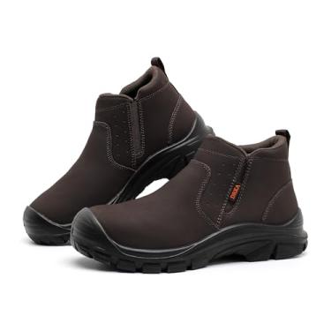 Imagem de DRKA Bota Chelsea masculina Steel Toe – EH, impermeável, para construção, industrial, antiderrapante, Marrom 2501, 45