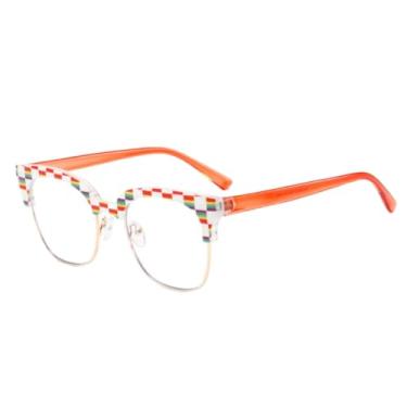 Imagem de Shiratori Óculos com bloqueio de luz azul com listras de metal sem aro, óculos de computador antiluz azul para homens e mulheres, óculos retrô leves para jogos, leitura e uso no escritório, laranja