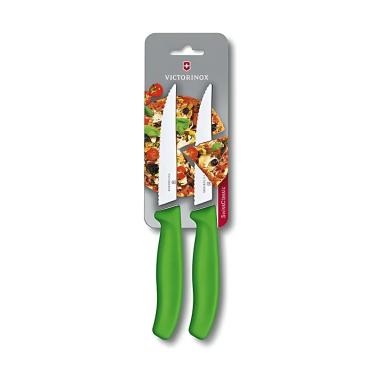 Imagem de Conjunto com 2 facas Swiss Classic lâmina serrilhada para pizza/steak 12cm Verde Victorinox