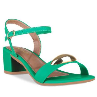 Imagem de Sandalia Feminina Salto Bloco Baixo Enfeite Metal Dourado - Fabrik, Ve