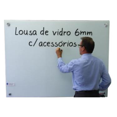 Imagem de Lousa 140X90 quadro vidro 6mm escolar escrita escrever branca c/ supor