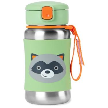 Imagem de Skip Hop Zoo Garrafa de canudo de aço inoxidável guaxinim – Garrafa infantil resistente a derramamentos isolada a vácuo – 350 ml