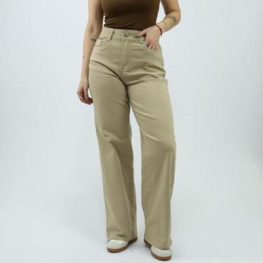 Imagem de Calca Sarja Sawary Wide Leg Com Bolsos, 38, Bege