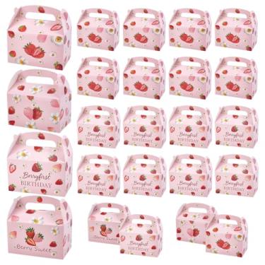 Imagem de HOBBIESAY 12 peças caixa de presente de morango doce de morango, lembrancinha de festa de aniversário, caixa de doces para presente de frutas de verão, caixa de presente de papelão de papel rosa para