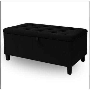 Imagem de Recamier Baú 120cm Com Capitonê E Pés De Madeira - DMOB, Preto