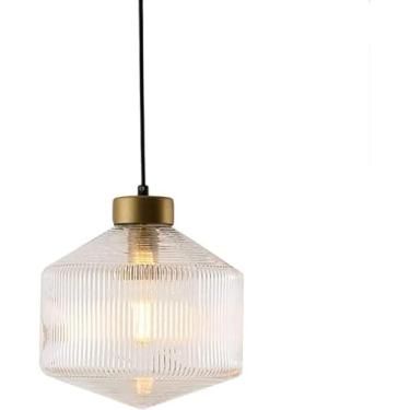 Imagem de Lâmpada Suspensa De Metal De Bronze Premium Com Pingente De Vidro Com Nervuras Industrial Vintage Pingente De Iluminação Sombra Loft Bar Lustre De Teto Pendurado, Gray a