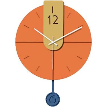 Imagem de Relógio de parede silencioso Morandi Color Creative Wall Clock Living Roomation Relógio doméstico simples relógio de parede silencioso moderno com relógio de pêndulo, relógio de parede laranja