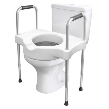 Imagem de Assento Sanitario Elevado, Assento Sanitario Almofadado, Assento Vaso Sanitário Elevado com Barras Laterais Suporte, 52cm