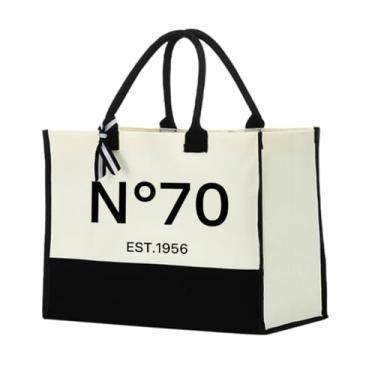 Imagem de MIOOKISS Presentes de aniversário de 70 anos para mulheres, sacola de lona, presentes exclusivos para mulheres de 70 anos, amiga, esposa, irmã, vintage, 1956, sacolas de aniversário, reutilizáveis