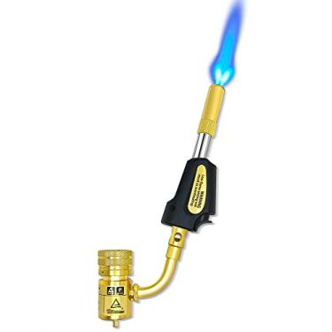 Imagem de Turbo Torch Tips with Gas Self-Igniter Adjustable Flame Knob Brass Tip 360° Swivel Tips CGA600 Interface Compatible with Propane MAP MAP Gas for Soldering Brazing Plumbing Welding.