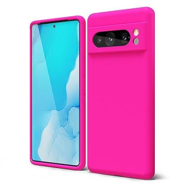 Imagem de Oakxco Capa de telefone para Google Pixel 8 Pro com aderência de silicone líquido, cor sólida brilhante fluorescente rosa choque fúcsia