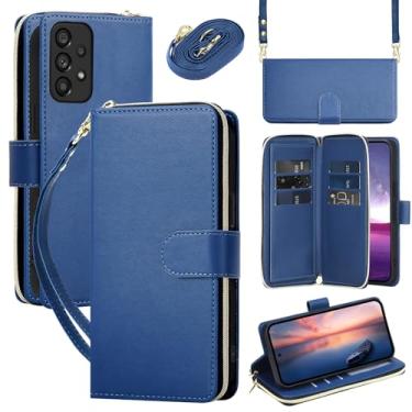 Imagem de Capa carteira para Samsung Galaxy A13 4G/5G com cordão ajustável e alça de pulso - Couro sintético durável e TPU, 9 compartimentos para cartão, fecho magnético, suporte, capa de proteção total à prova