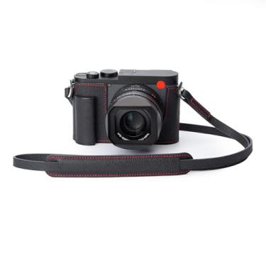 Imagem de Capa para câmera Q3 vintage de couro genuíno feita à mão com placa de base de alumínio para Leica Q3 (preto - linha vermelha -conjunto)
