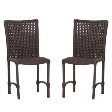 Imagem de 2 Cadeiras De Jantar Cannes De Alumínio Pintura Marrom Trama Marrom