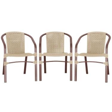 Imagem de 03 Cadeiras Floripa Alumínio Pintura Marrom Trama Original Rami