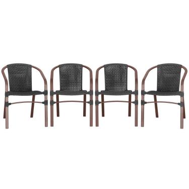 Imagem de 04 Cadeiras Floripa Alumínio Pintura Marrom Trama Original Preto