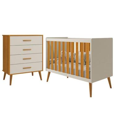 Imagem de Jogo De Quarto Infantil Isis Cômoda 4 Gavetas E Berço Areia Savana - Reller Móveis Areia Savana