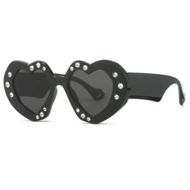 Imagem de Óculos de Sol Femininos de Luxo em Formato de Coração com Diamantes e Strass (C2Preto-Preto)