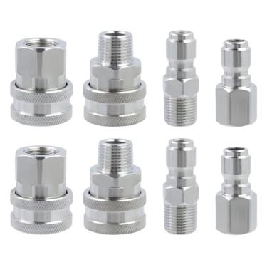 Imagem de LC LICTOP Adaptadores de lavadora de pressão, NPT 3/8 rosca macho e fêmea acessórios de conexão rápida, conectores e conexões de aço inoxidável (1 conjunto de 8, rosca NPT 3/8 macho e fêmea)
