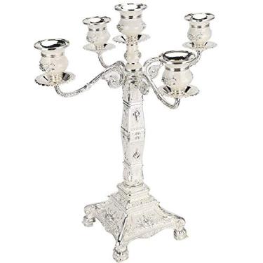 Imagem de Suporte de vela vintage europeu para candelabros, decoração de strass em relevo de luxo, base estável, 5 suportes de velas para mesa de casamento, peça central de decoração de casa