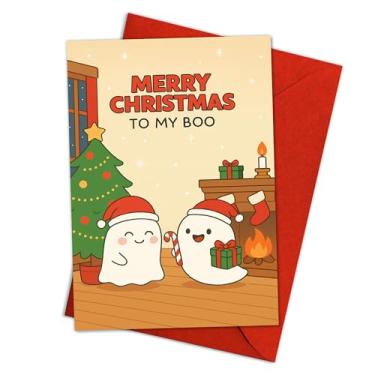 Imagem de Cartão Merry Christmas To My Boo, cumprimento de feriado de casal fantasma fofo, cartão de Natal engraçado e romântico para namorado, namorada ou parceiro, presente de Natal adorável para casais e