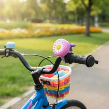 Imagem de Campainha Buzina para Bicicleta Infantil Florzinha Rosa chiclete base lilas