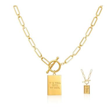 Imagem de Moodear Colar de cruz para mulheres, moderno, grosso, banhado a ouro 14K, banhado a ouro, prata, pingente de cruz, fecho articulado, corrente de clipe de papel, colar delicado para mulheres, moderno