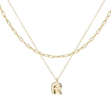 Imagem de 2 colares de letras douradas, colar feminino com várias camadas do alfabeto com balão dourado grosso com inicial colar com pingente de nome para mulheres, joias modernas, presentes