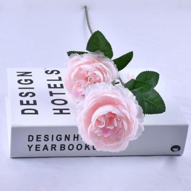 Imagem de 4 peças de flores artificiais – arranjos florais falsos de peônia rosa para casa, banheiro, escritório, mesa central, prateleira, decorações de casamento